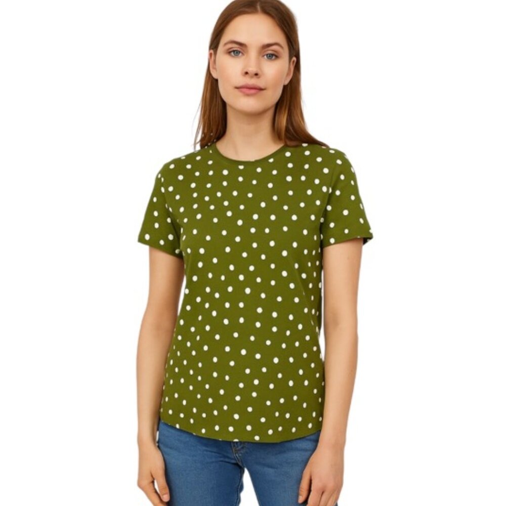Zara Small Green Polka Dot Crewneck Short Sleeve T Shirt